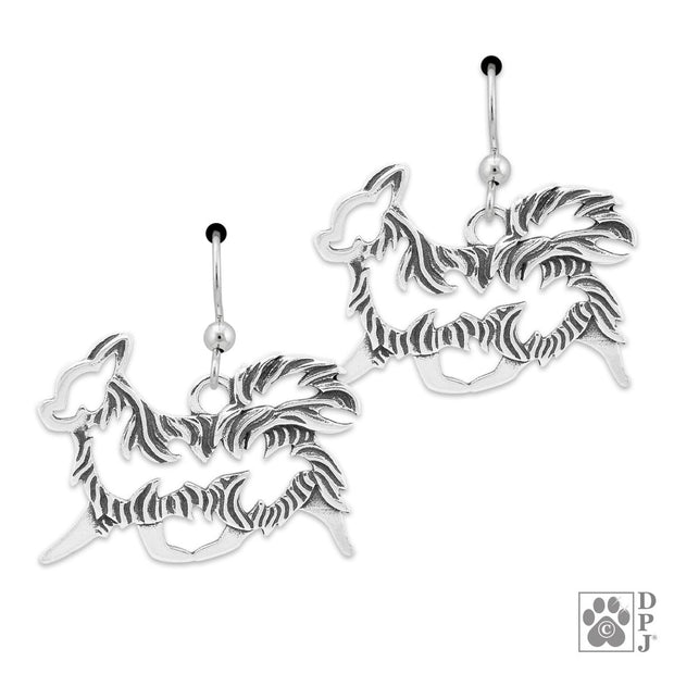 Longhaired Chihuahua earrings in sterling silver on french hooks, Best Longhaired Chihuahua gift ideas