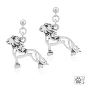 Chinese Crested earrings in sterling silver on dangle posts, Handcrafted Chinese Crested jewelry 