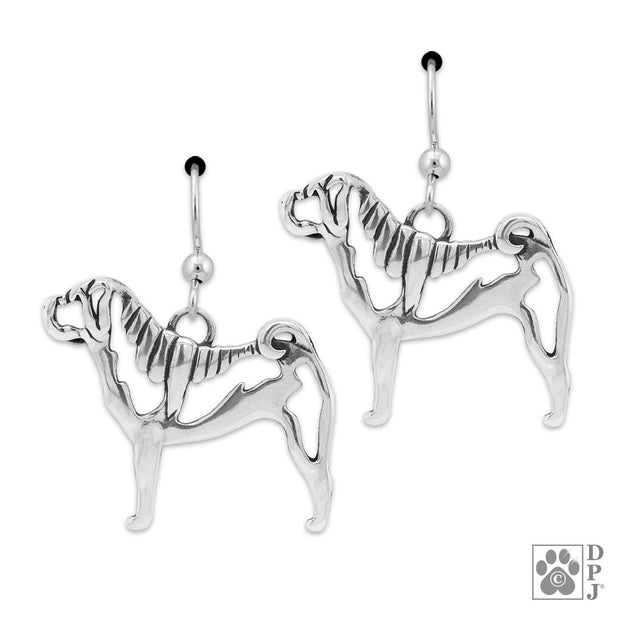 Chinese Shar Pei earrings in sterling silver on french hooks, Best Chinese Shar Pei gift ideas