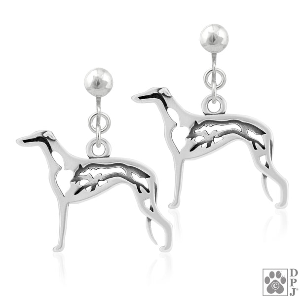 Greyhound clip-on earrings in sterling silver, Stylish Greyhound bling
