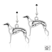 Greyhound earrings in sterling silver on french hooks, Best Greyhound gift ideas