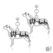 Mastiff earrings in sterling silver on dangle posts, Handcrafted Mastiff jewelry 