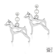 Miniature Pinscher earrings in sterling silver on dangle posts, Handcrafted Miniature Pinscher jewelry 