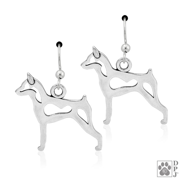 Miniature Pinscher earrings in sterling silver on french hooks, Best Miniature Pinscher gift ideas