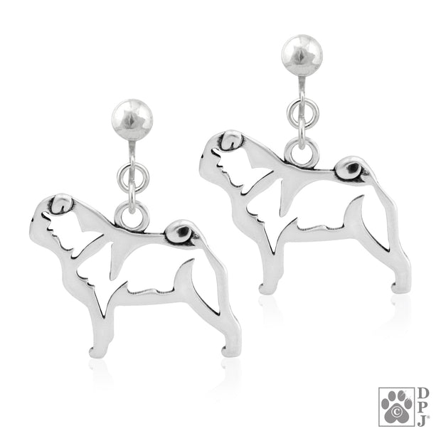 Pug clip-on earrings in sterling silver, Stylish Pug bling