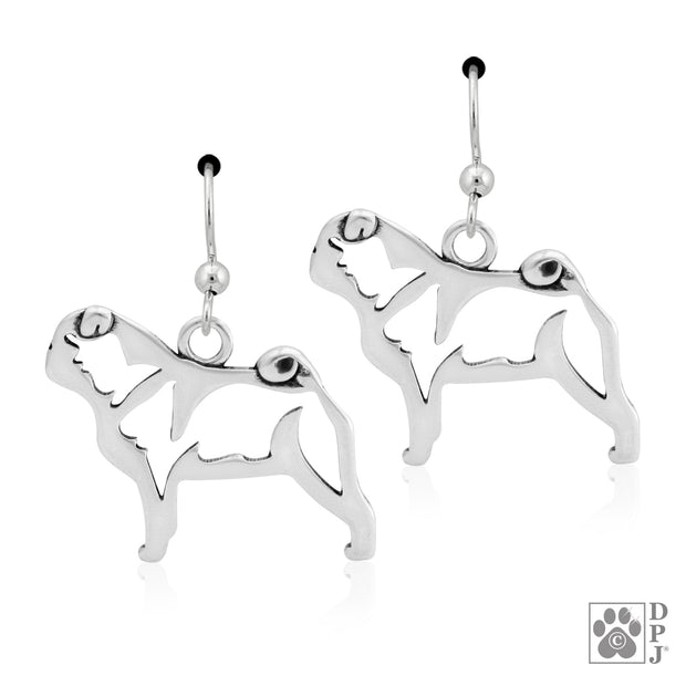Pug earrings in sterling silver on french hooks, Best Pug gift ideas