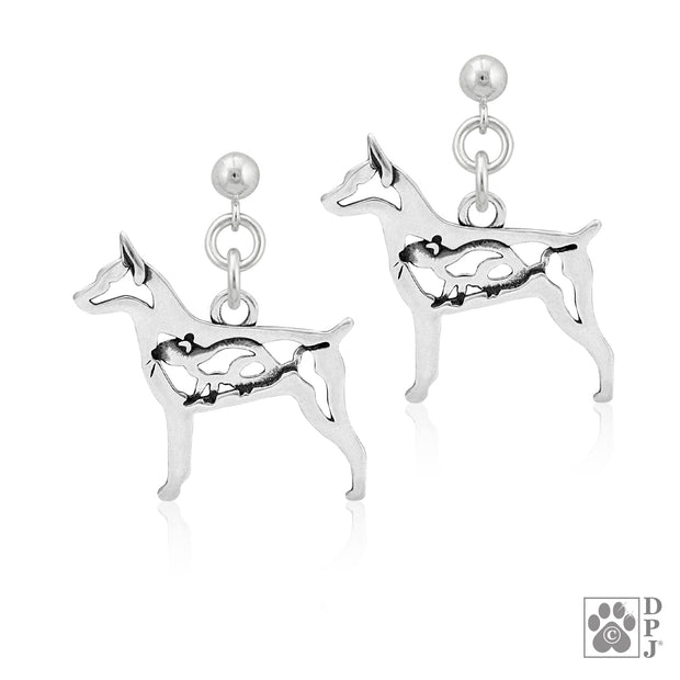 Rat Terrier Earrings in Sterling Silver