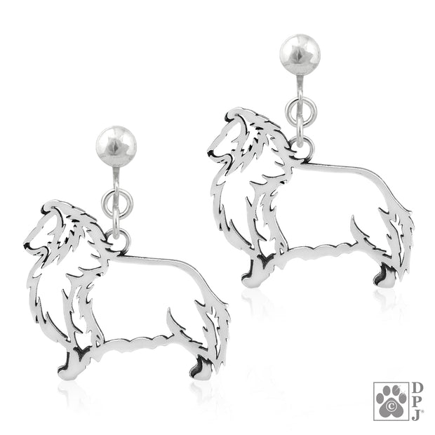 Shetland Sheepdog clip-on earrings in sterling silver, Stylish Shetland Sheepdog bling