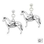 Siberian Husky earrings in sterling silver on dangle posts, Handcrafted Siberian Husky jewelry 