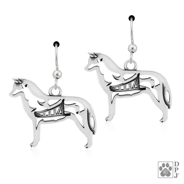 Siberian Husky earrings in sterling silver on french hooks, Best Siberian Husky gift ideas