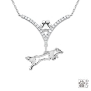 High end Border Collie cubic zirconia necklace in sterling silver, Fine Border Collie jewelry in sterling silver
