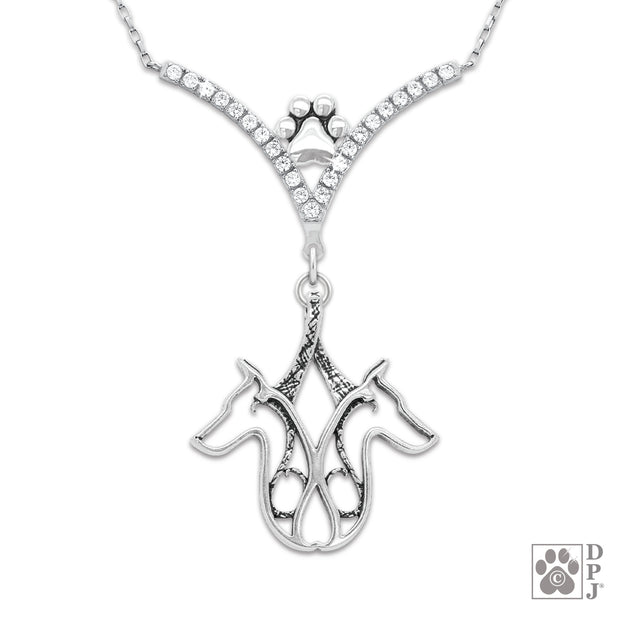Fine Doberman Pinscher jewelry in sterling silver, Luxury Doberman Pinscher cubic zirconia necklace in sterling silver