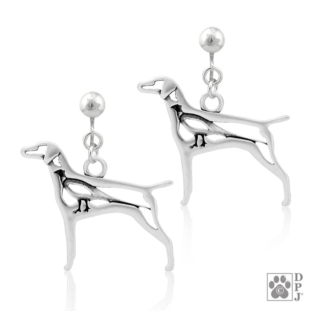 Vizsla clip-on earrings in sterling silver, Stylish Vizsla bling