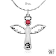 Personalized Paw Print Angel Necklace In Sterling Silver, Touched By An Angel w/Crystal