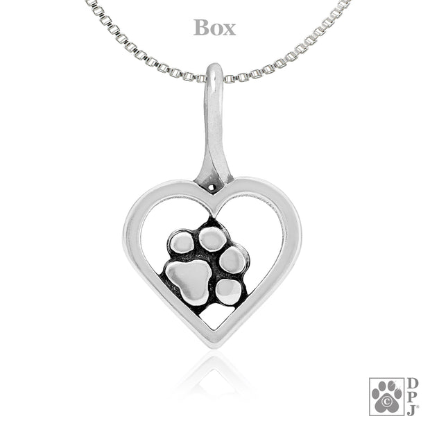 Paw and heart necklace pendant in sterling silver, Best dog lover’s gifts