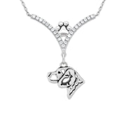 Beagle Necklace Head Design with Rabbit in V-Shaped Cubic Zirconia and Sterling Silver Chain with Pawprint.