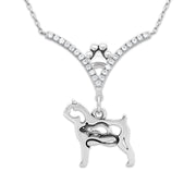 Brussels Griffon Necklace Body Design with Rat in V-Shaped Cubic Zirconia and Sterling Silver Chain with Pawprint.