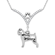 Brussels Griffon Necklace Body Design with Rat in V-Shaped Cubic Zirconia and Sterling Silver Chain with Pawprint.
