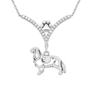 Cavalier King Charles Necklace Body Design in V-Shaped Cubic Zirconia and Sterling Silver Chain with Pawprint.