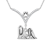 Maltese Necklace Body Design in V-Shaped Cubic Zirconia and Sterling Silver Chain with Pawprint.