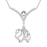 Pomeranian Necklace Body Design in V-Shaped Cubic Zirconia and Sterling Silver Chain with Pawprint.