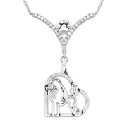 Poodle Heart Necklace Body Design in V-Shaped Cubic Zirconia and Sterling Silver Chain with Pawprint.
