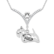 Scottish Terrier Necklace Body Design with Rat in V-Shaped Cubic Zirconia and Sterling Silver Chain with Pawprint.