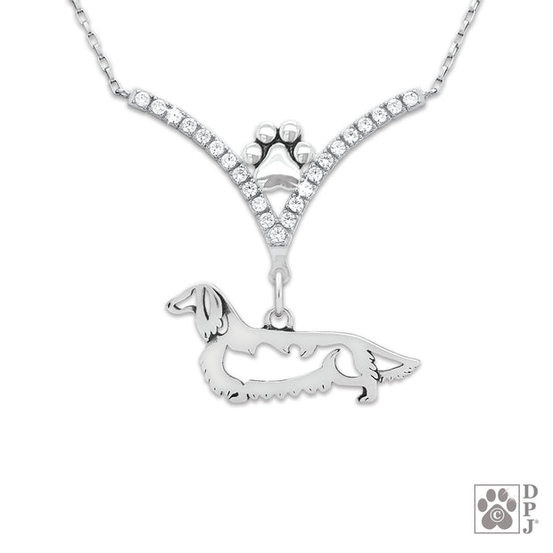 High end Dachshund cubic zirconia necklace in sterling silver, Luxury Dachshund necklace gifts
