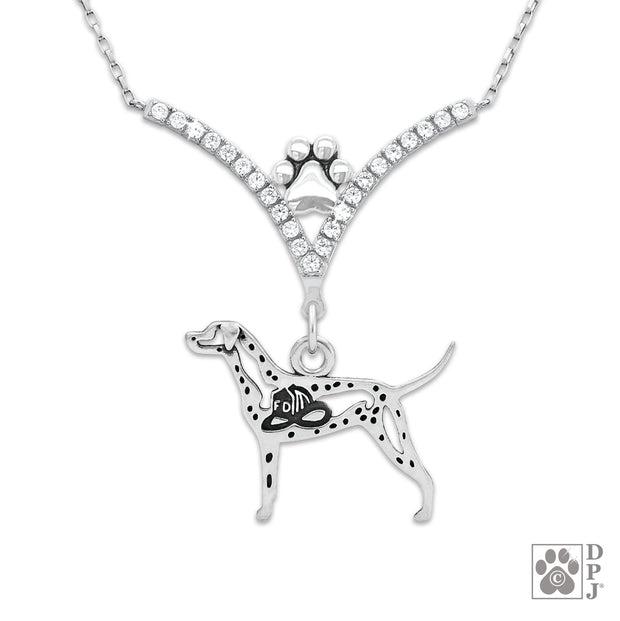 Luxury Dalmatian cubic zirconia necklace in sterling silver, High end Dalmatian necklace jewelry