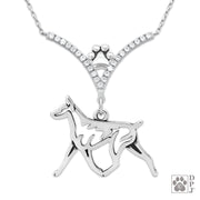 Luxury Doberman Pinscher necklace gifts, Doberman Pinscher necklace in sterling silver with cubic zirconia 