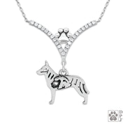 Luxury Dutch Shepherd cubic zirconia necklace in sterling , High end Dutch Shepherd jewelry and gifts