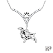 Fine English Cocker Spaniel jewelry in sterling silver, Luxury English Cocker Spaniel cubic zirconia necklace in sterling silver