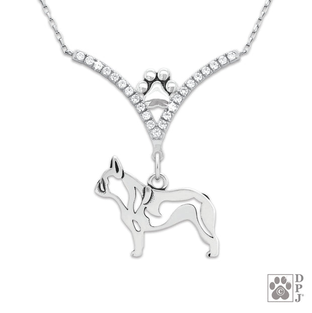 Luxury French Bulldog jewelry and gifts, Cubic zirconia French Bulldog necklace in sterling silver