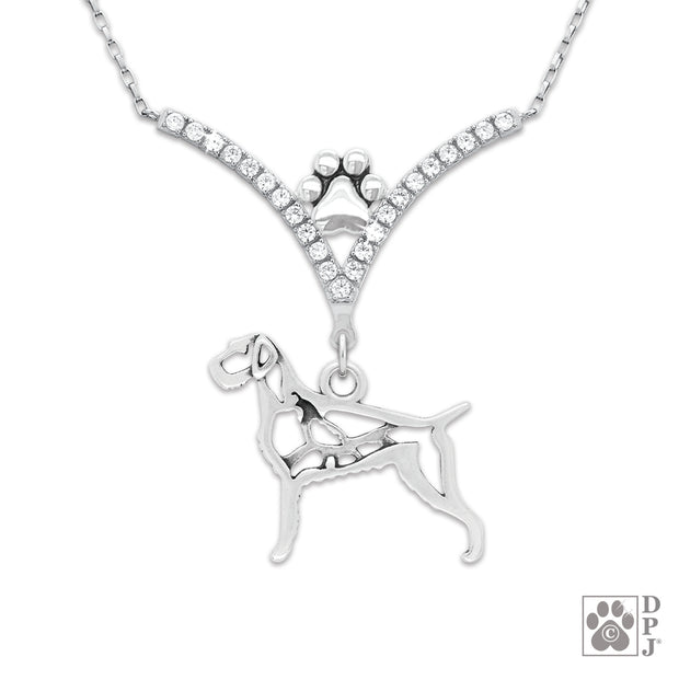 Cubic zirconia German Wirehaired Pointer necklace in sterling silver, Luxury German Wirehaired Pointer necklace gifts