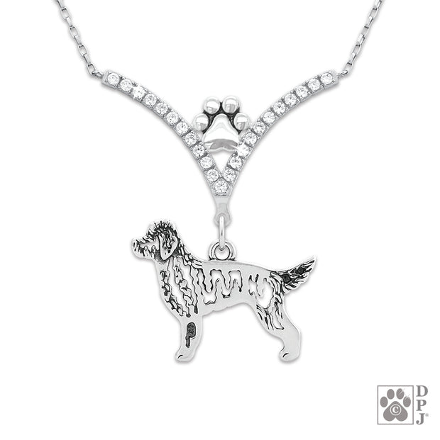 Luxury Goldendoodle cubic zirconia necklace in sterling silver, High end Goldendoodle jewelry and gifts