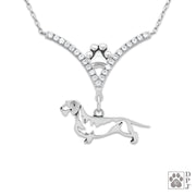 Fine Dachshund jewelry in sterling silver, High end Dachshund cubic zirconia necklace in sterling silver