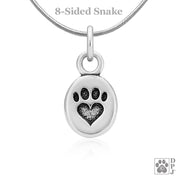Heart in paw print necklace pendant on snake chain, Top rated dog gifts