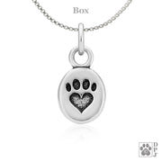 Small paw print and heart necklace jewelry gift, dog themed pendant in sterling silver