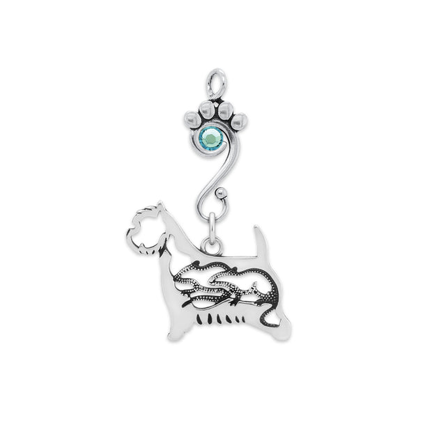 West Highland Terrier Pendant Body Design with Rats with Aquamarine Crystal in Sterling Silver.