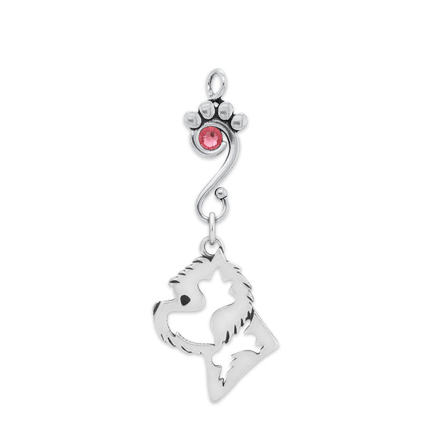 West Highland Terrier Pendant Head Design with Rose Crystal in Sterling Silver.