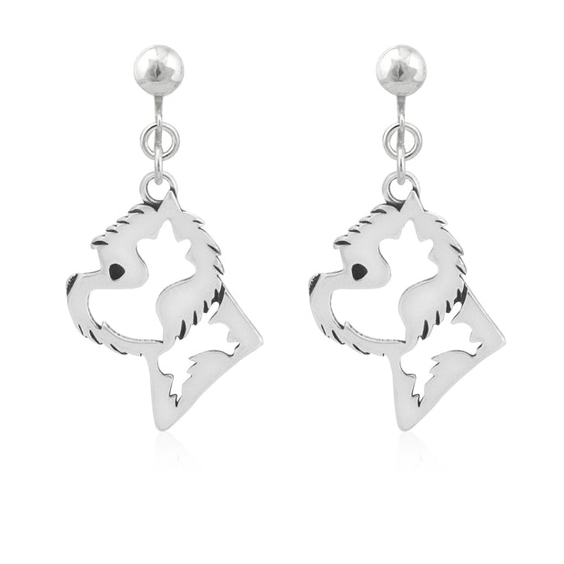 West Highland Terrier Clip-On Earrings Head Design in Sterling Silver.
