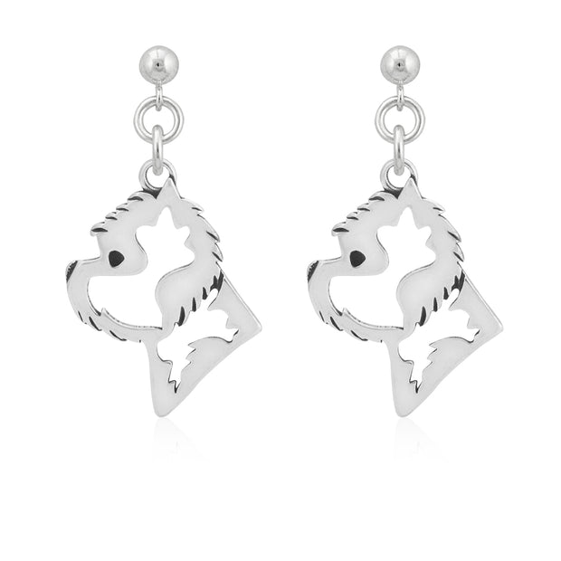 West Highland Terrier Earrings Head Design in Sterling Silver in Dangle Post.