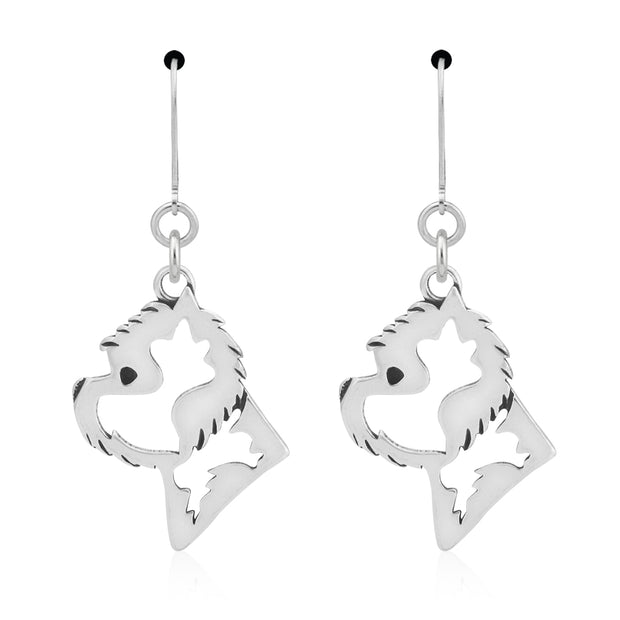 West Highland Terrier Earrings Head Design in Sterling Silver in Leverback.
