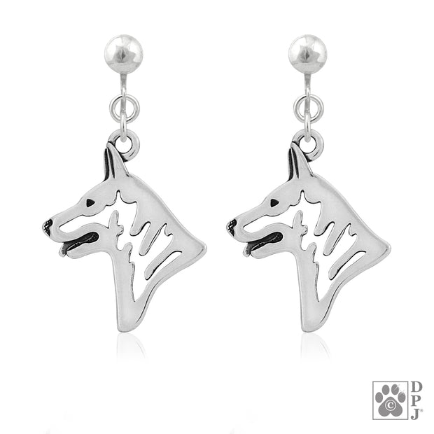 Sterling silver White Shepherd clip on earrings head study, White Shepherd products