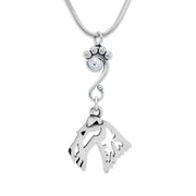 Wire Fox Terrier Necklace Head Design with Crystal in Sterling Silver on Snake Chain.