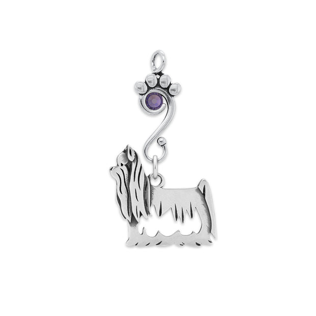 Yorkshire Terrier Pendant Body Design with Tanzanite Crystal in Sterling Silver.