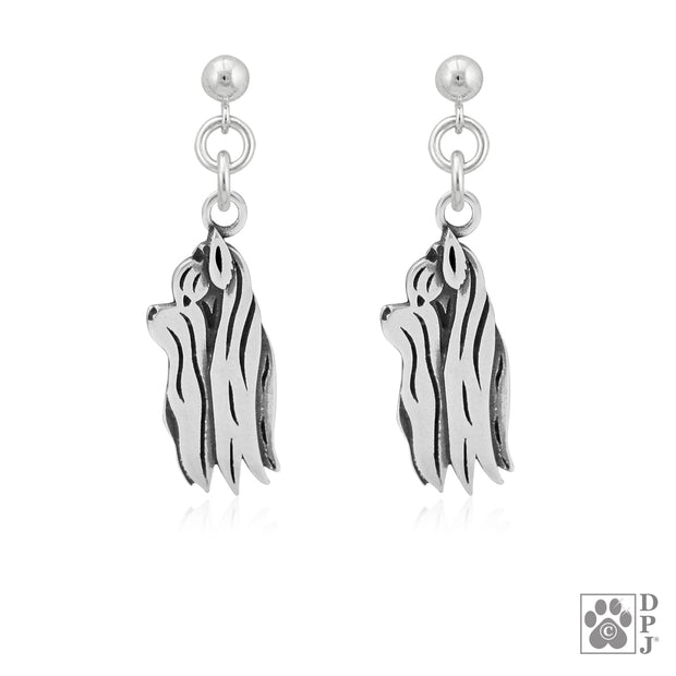 Sterling silver Yorkshire Terrier earrings head study on dangle posts, Yorkshire Terrier jewelry
