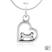 Heart shaped pendant with dog bone for necklace in sterling silver, Gotcha day gifts for dog moms