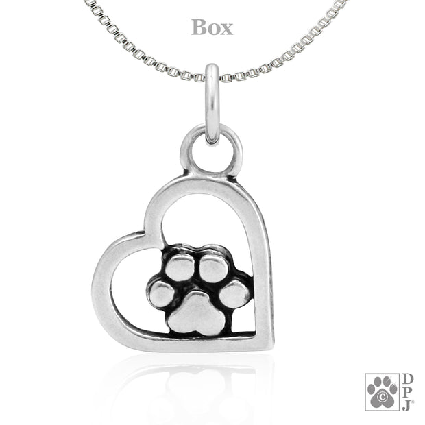 Sterling silver paw print and heart necklace for dog or cat moms, Top rated paw print jewelry