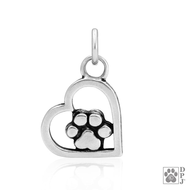 Paw and heart necklace pendant in sterling silver, Best dog lover’s gifts
